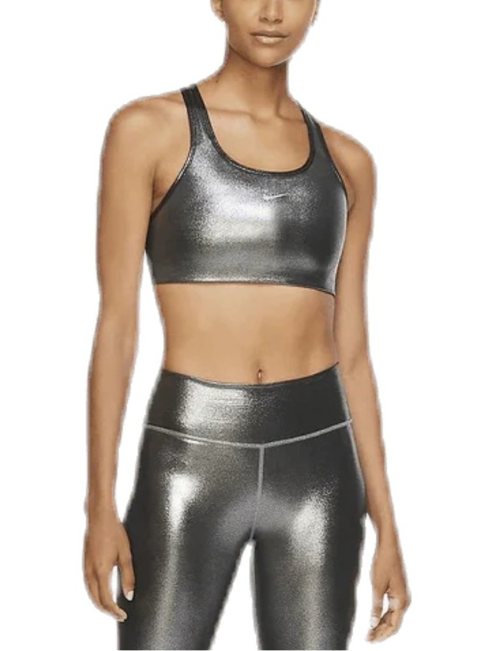 Nike Swoosh Icon Clash Shimmer Racerback Sports Bra size M silver/black - Picture 11 of 11